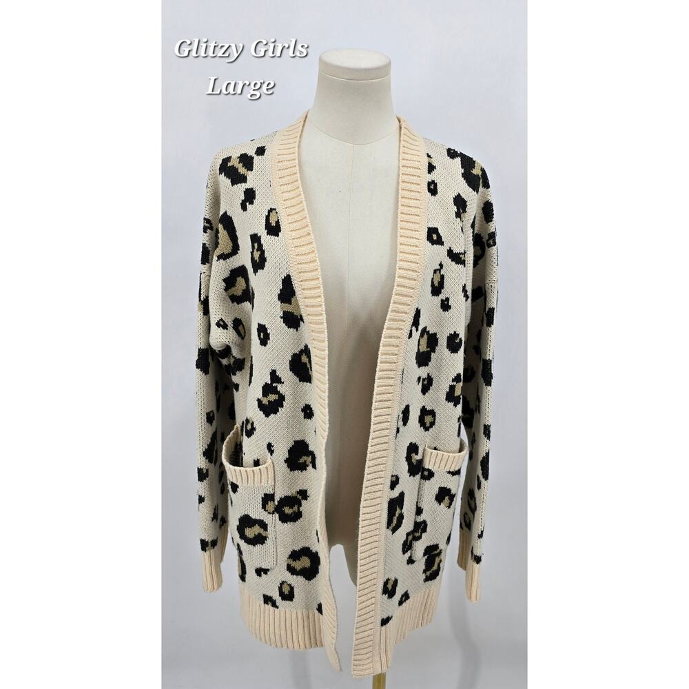 Glitzy‎ Girlz Leopard Print Open Front Cardigan Size: Large